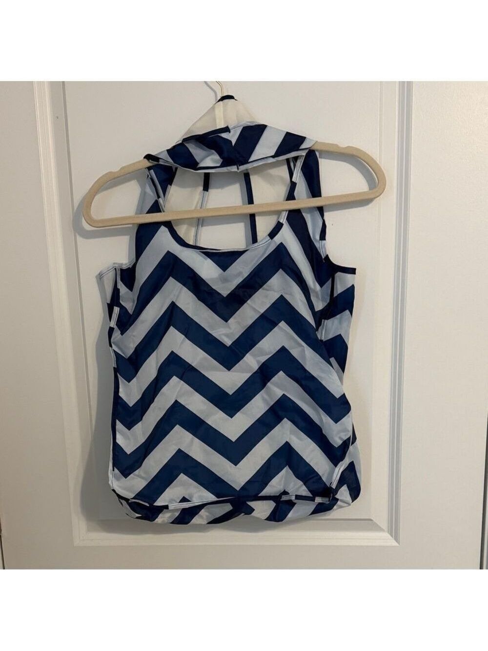Shutterfly Reusable Grocery Tote Bag Blue White Striped Foldable Shopping Bag - Picture 2 of 2